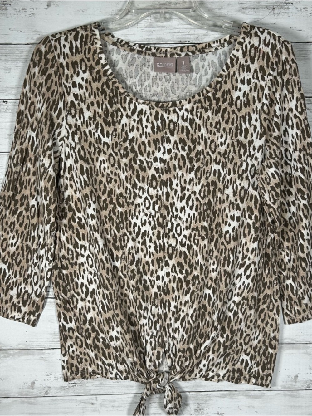 Chico’s Leopard Animal Print Tie Front Cheetah T- Shirt Chicos Size 1/ M